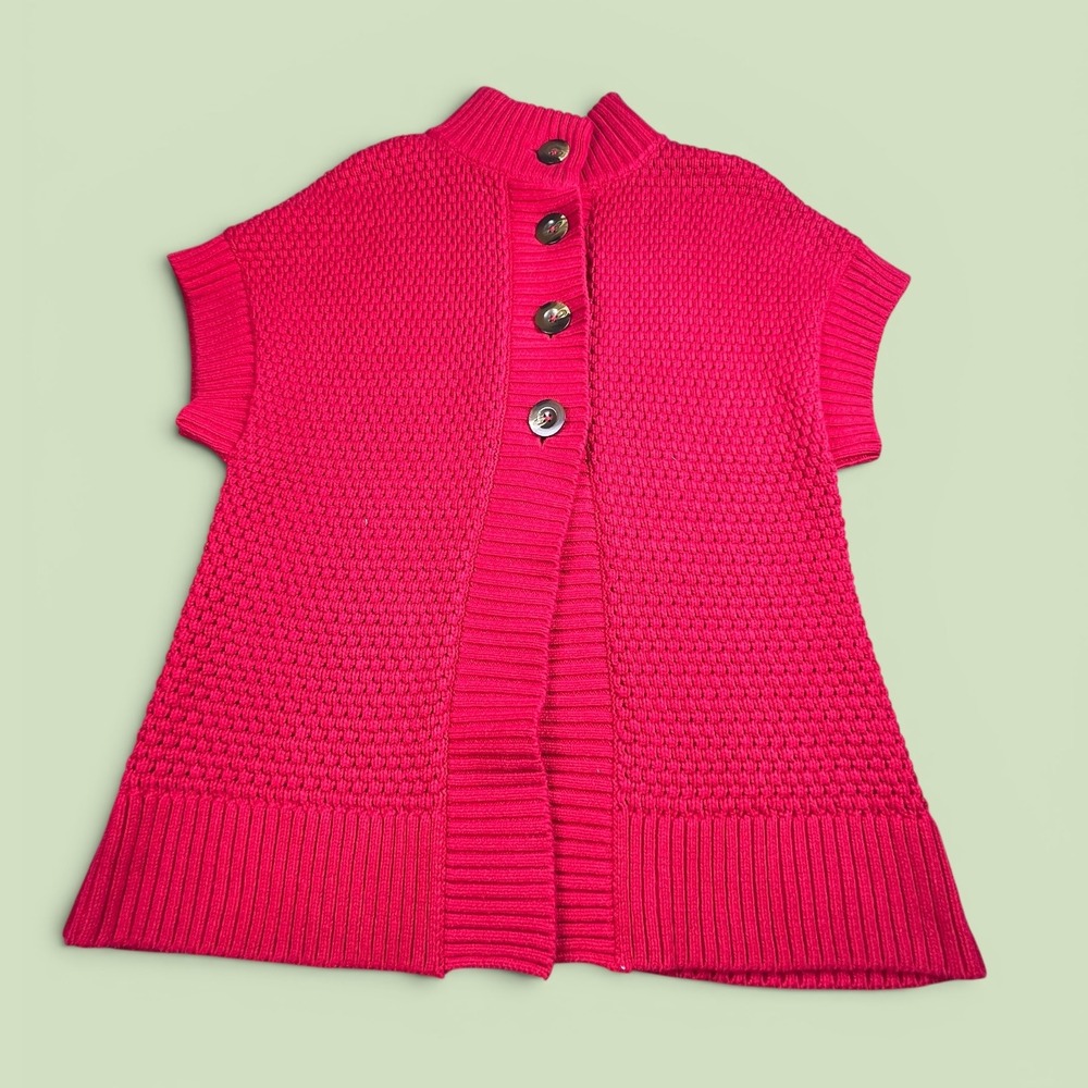 Knitted by Bass red Chunky Knit Mock Neck Button Front Cardigan Vest Womens M